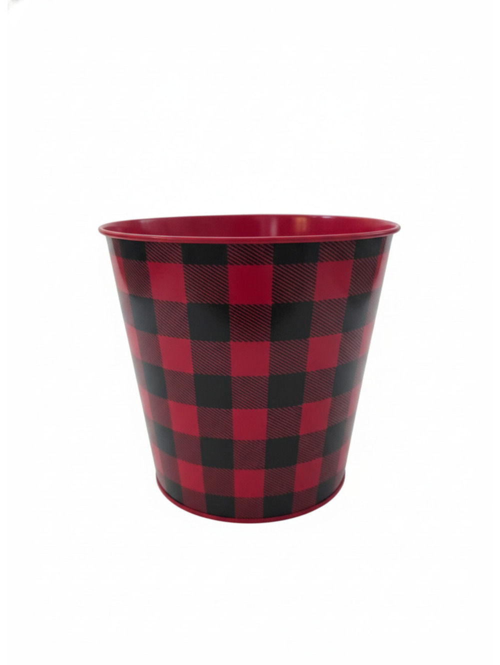 Red and Black Buffalo Plaid Metal Pot